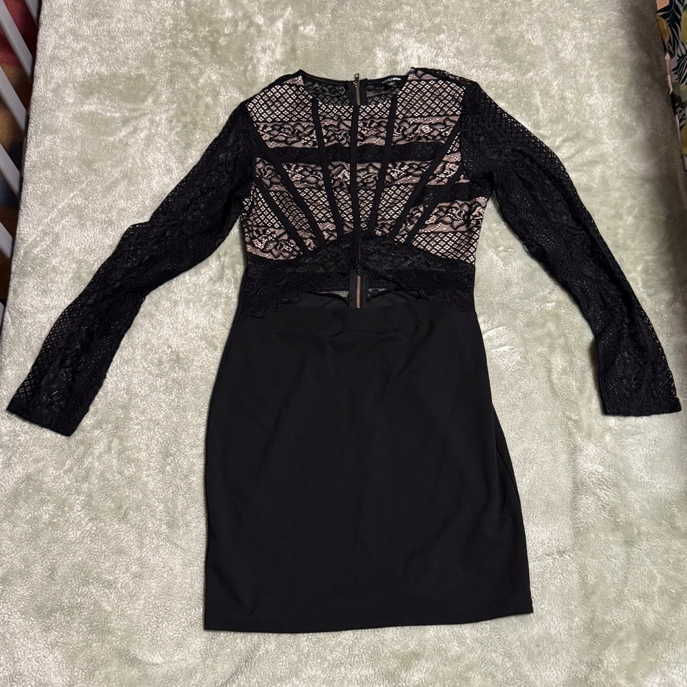 Fashion Nova Black Lace Long Sleeve Dress